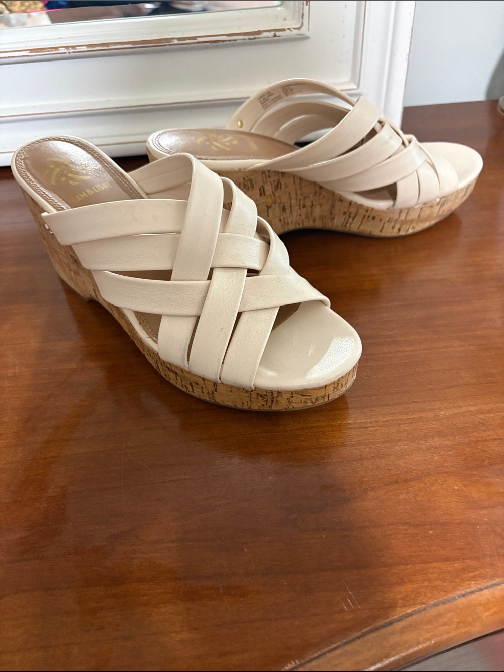 Sam & Libby Cream Braided Cork Wedge Slide Sandals 9 - Picture 2 of 7